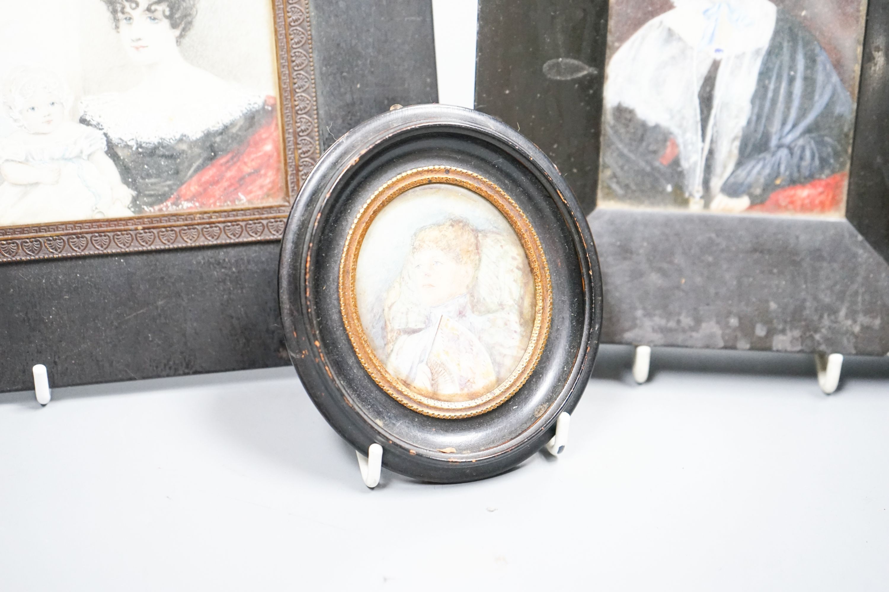 A group of three Victorian framed portrait miniatures